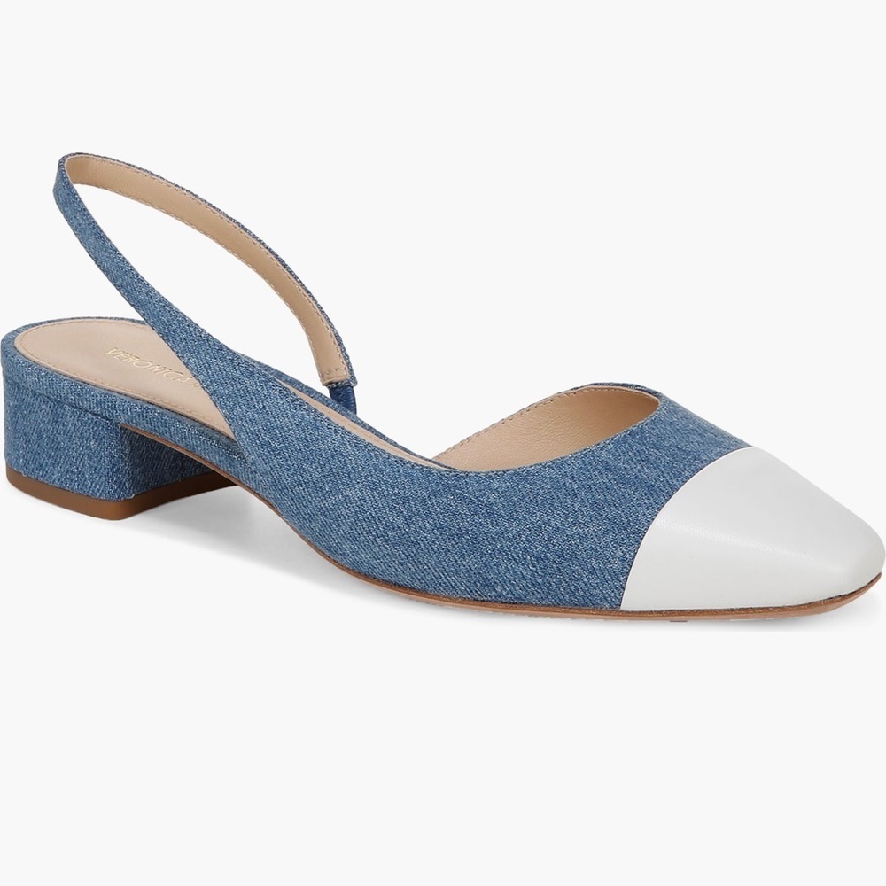 Veronica Beard Cecile Half D'orsay Slingback Pump Chic Denim Slingback White 10